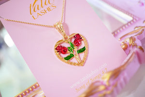 Heart with 2 Roses Necklace